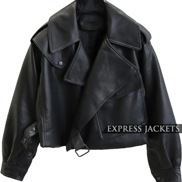Women's Oversized Black Leather Jacket