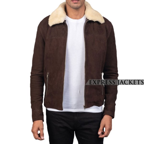 Shearling Brown Suede Jacket For Men
