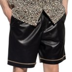 mens-elastic-faux-leather-black-shorts